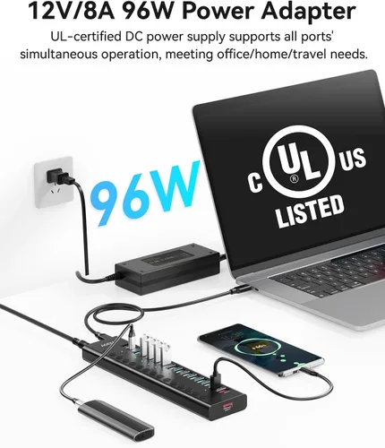 Vista 6 de Hub USB alimentado, concentrador USB 3.2 de 16 puertos AGEEN