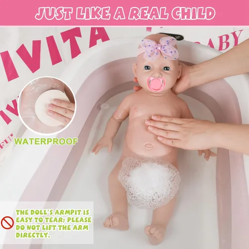 Vista 5 de IVITA Muñecas de silicona de 20 pulgadas con peso de 8.39 libras, [NO vinilo], cuerpo completo de silicona Reborn realista realista de la vida real