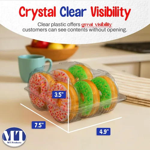 Vista 2 de MT Products Recipientes de plástico transparente para 6 donas – Contenedor de tapa con bisagras con cierre de Barlock (paquete de 300) – Fabricado