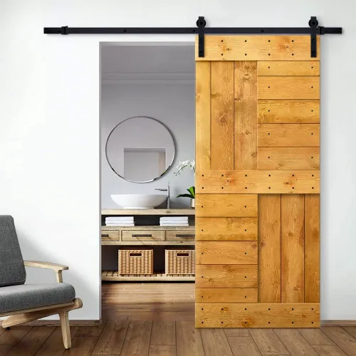 Vista 39 de TMS Serie N - Puerta corrediza interior de madera de pino anudada con kit de herrajes deslizantes (32 x 84 pulgadas, blanco)