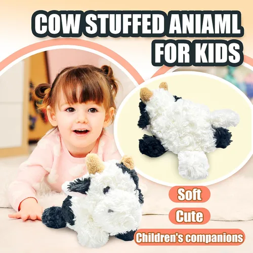 Vista 4 de Animal de Peluche Vaca Tierna, Juguetes de Peluche de 10" para Niños, Recuerdos de Fiesta para Niños Pequeños, Lindos Peluches de Vaca, Vacas