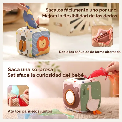 Vista 4 de Youuys Caja de Pañuelos de Juguete para Bebés de 6-12 Meses, Juguetes Sensoriales Montessori para Niño de 1 Año, Juguete Infantil con Pañuelos