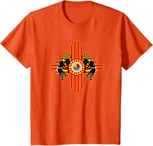 Vista 63 de Native American Kokopelli Kachina Zia Symbol 2 - Camiseta divertida para fanáticos, Negro