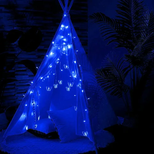 Vista 3 de Butterfly Curtain Lights 13ft 96 LED Twinkle Fairy Lights 8 Modes String Lights with Remote, Butterfly Hanging Decoration for Bedroom Dorm Wall