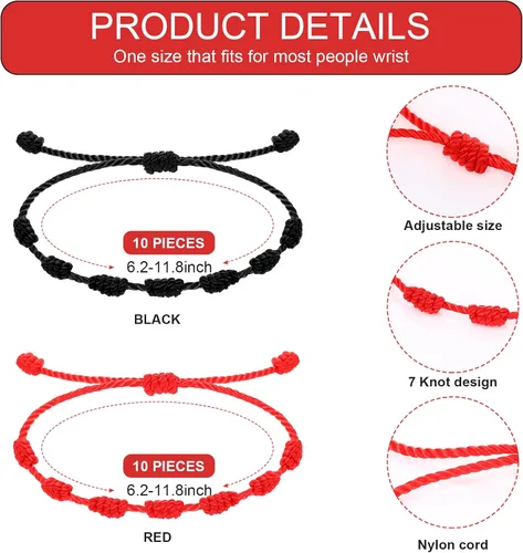 Vista 2 de 20 pulseras rojas de protección de buena suerte, pulsera de cordón rojo, pulsera de cuerda del destino, pulsera ajustable de cuerda de cabalá