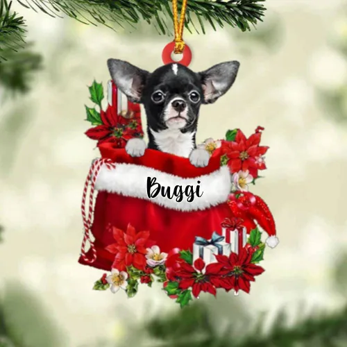 Vista 192 de Perro Akita Inu personalizado en bolsa de regalo, adorno de Navidad, nombre personalizado, regalo para amantes de los perros, familia, Navidad