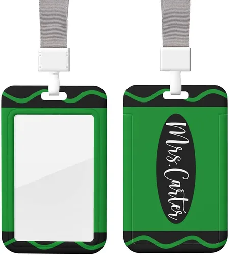 Vista 10 de Portatarjetas de identificación de profesor personalizado con cordón, bonito portatarjetas de identificación con tema de crayón para insignias