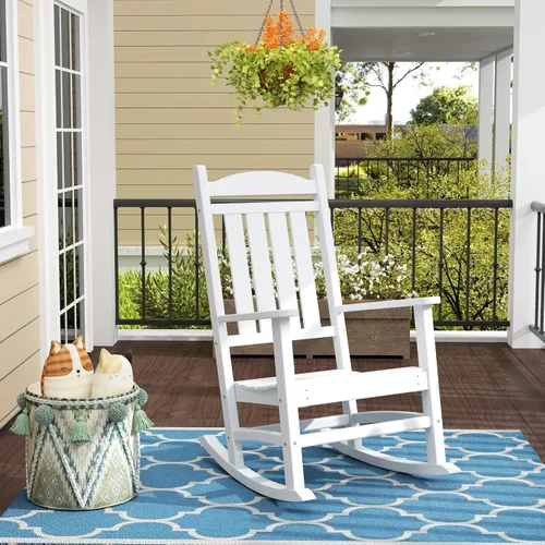 Vista 5 de WO Home Furniture - Mecedora de patio para exteriores, HDPE, resistente a los rayos UV, resistente a la intemperie (blanco)