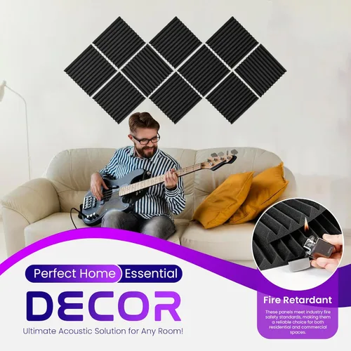 Vista 7 de Paneles de pared autoadhesivos de 1 x 12 x 12 pulgadas (paquete de 52) paneles de espuma a prueba de sonido para paredes, a prueba de sonido