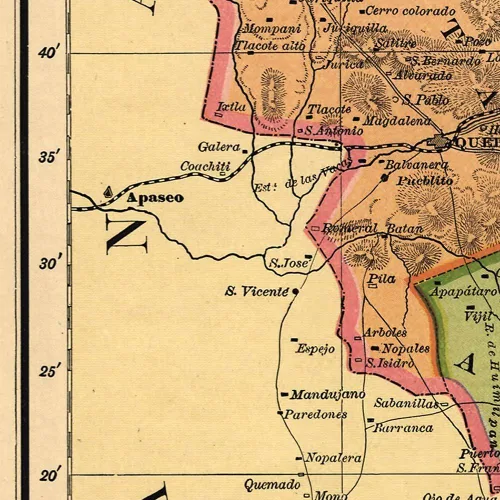 Vista 6 de Mapa de queraetaro from Atlas mexicano Circa 1884 – 32" alta X 24" de ancho (813 mm Alta X 610 mm de ancho)