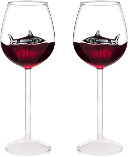 Vista 7 de kucehiup Copas de vino de tiburón negro, copa de vino tinto de 18 onzas con tiburón