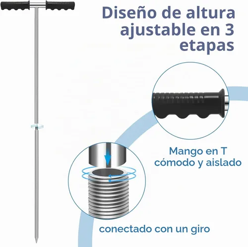 Vista 4 de GADFISH Varilla de sonda de suelo de acero inoxidable, herramienta de varilla de tierra ajustable de 32 a 48 pulgadas de altura con mango en T
