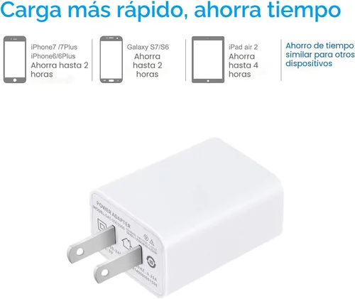 Vista 4 de Cargador de pared USB FOBSUNLAND ®. Enchufe de pared USB de 5 V 2 A, adaptador de corriente de CA compatible con iPhone, iPad, Samsung, tableta