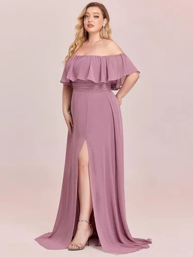 Vista 3 de Ever-Pretty Vestido formal de gasa con hombros descubiertos y mangas con volantes y abertura lateral para mujer 0968-PZUSA