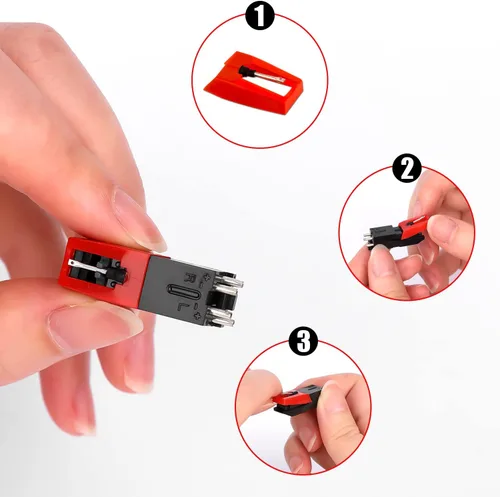 Vista 5 de 5 agujas para tocadiscos, aguja de repuesto para tocadiscos duradera, repuesto para tocadiscos de vinilo (rojo)