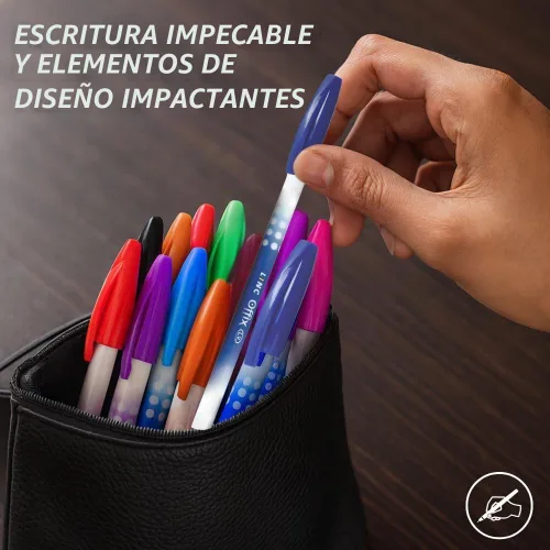Vista 4 de linc Offix Bolígrafo [azul] - Paquete de 50 unidades, punta lisa de 0.00 pulgadas, tinta de baja viscosidad para escritura constante sin saltos