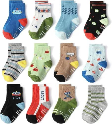 Vista 14 de SkiBeaut Calcetines antideslizantes para niños y niñas de 1 a 7 años, 12 pares de calcetines para niños y niñas