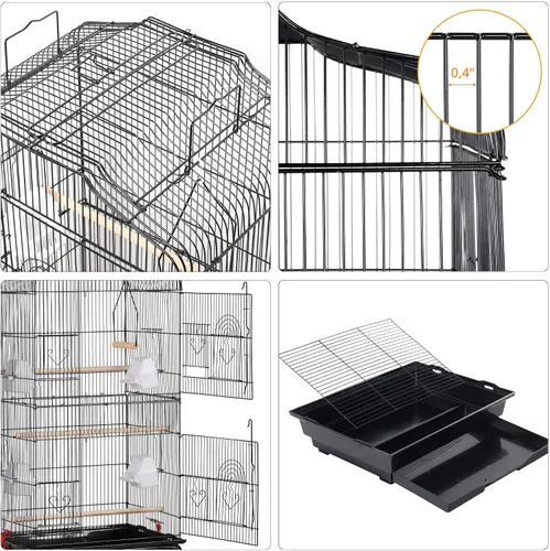 Vista 5 de Yaheetech - Jaula para pájaros con tapa abierta, 64 pulgadas, para periquitos y cacatúas, color negro Detachable Rolling Stand, Easy-clean Slide