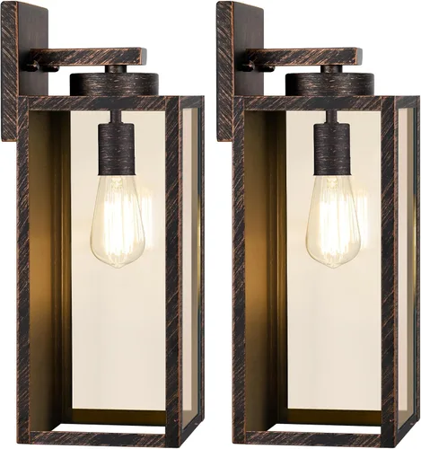 Vista 19 de BesLowe Lámparas de pared para exteriores, faroles de pared impermeables exteriores, apliques de porche marrones con casquillos E26, luces