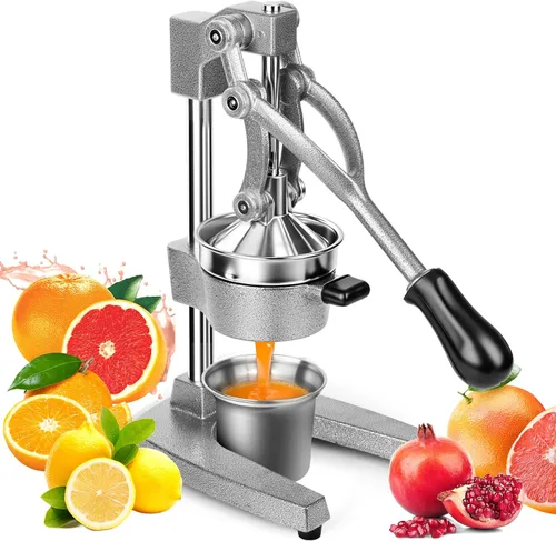Vista 8 de Exprimidor manual de hierro fundido con cono de acero inoxidable, exprimidor de limón resistente para un máximo rendimiento de jugo y limpieza sin