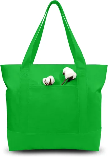 Vista 15 de TOPDesign Paquete de 1 bolsa de lona con bolsillo externo, bolsa de compras reutilizable para comestibles, cierre de cremallera superior, artículos