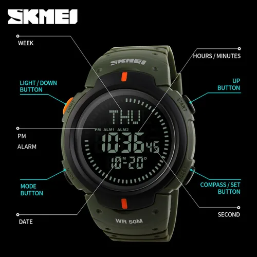 Vista 7 de Gosasa Mens Watch Sports Digital Compass Survival 50M Waterproof Stopwatch Alarm