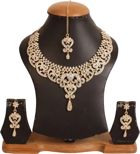 Vista 93 de Conjunto precioso de collar con look real Indian Bollywood, maravillosamente decorado, conjunto de collar adornado para mujer.