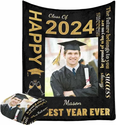 Vista 2 de D-Story Manta de franela personalizada para mujer, regalos de graduados, regalo de graduación de secundaria, regalos de graduación personalizados