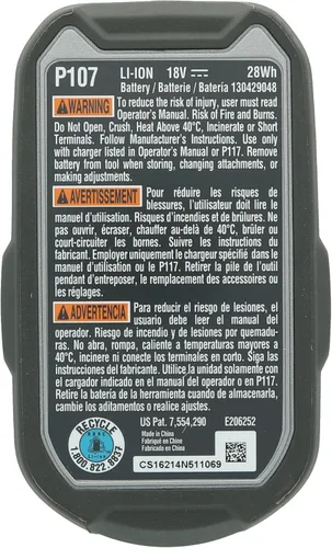 Vista 3 de Paquete de batería Ryobi P107 One+ de 18 voltios, compactas, de iones de litio, 1,5 Ah (1 batería)