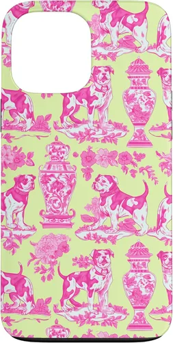 Vista 24 de Chinoiserie Dog Yellow Pink Toile Preppy Grandmillennial Case for iPhone 16