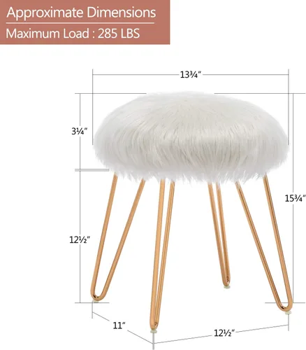 Vista 2 de DUHOME Otomana de piel sintética, taburete de maquillaje redondo con patas de metal dorado para dormitorio, sala de estar, color blanco Soft faux