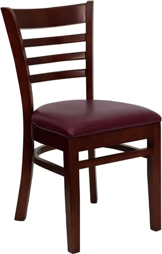 Vista 13 de Flash Furniture HERCULES Series Silla de restaurante de madera natural con respaldo de escalera - Asiento de vinilo burdeos Asiento de vinilo