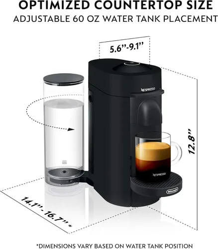 Vista 3 de Nespresso Vertuo Plus Deluxe Cafetera y Máquina de Espresso por De'Longhi, Negro Mate