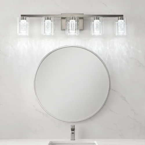 Vista 13 de Lámparas de tocador de baño sobre espejo, revestimiento de acabado dorado cepillado, luces de tocador, apliques de pared para baño Bathroom Light