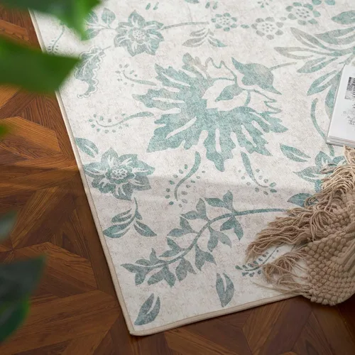 Vista 96 de jinchan Lima - Alfombra simétrica floral geométrica lavable, alfombra de entrada de medio círculo de 2 x 3, alfombra de media luna, suave y Azul