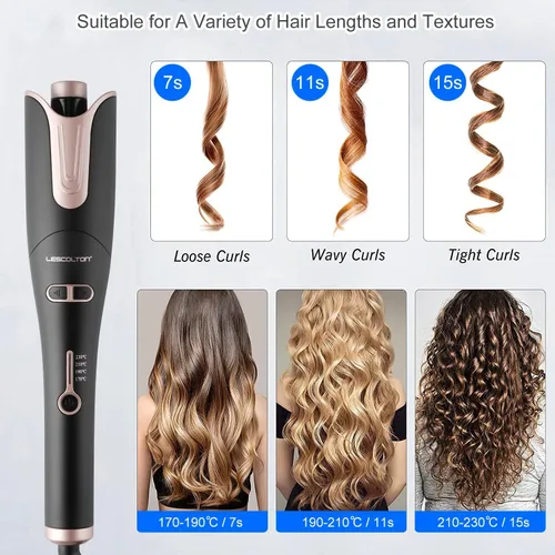 Vista 6 de Rizador automático de cabello, rizador giratorio con rizos de barril de 1 pulgada, varita rizadora de pelo con 4 temperaturas y doble voltaje