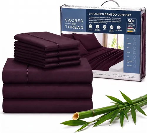 Vista 88 de Sacred Thread Sábanas de rayón derivado de bambú tamaño individual, sábanas refrescantes de bolsillo profundo de 18 pulgadas para personas que
