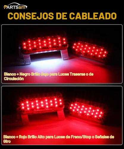 Vista 3 de Partsam Luces traseras rectangulares LED rojas para caravana, remolque, parada de freno, giro, luz blanca para matrícula, 49 LED con soporte de rojo