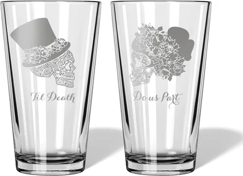Vista 14 de Alterd Industries Calavera de azúcar – Til Death Do Us Part grabado, vasos de tostado, regalos de boda para parejas, calavera de copa de vino