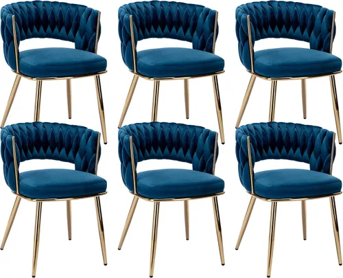 Vista 24 de Juego de 2 sillas de comedor tejidas, modernas sillas de comedor tejidas a mano con patas de metal negro, sillas tapizadas con marco negro