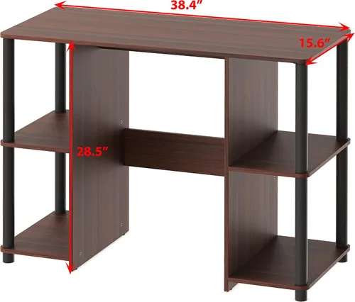 Vista 3 de SHW Escritorio de madera para oficina en casa de 38 pulgadas con estantes de doble cara, cereza