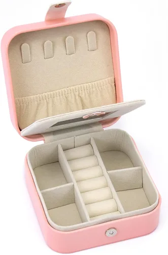 Vista 2 de Noneea Joyero mini estuche de viaje, portátil, de cuero, organizador de anillos, caja de regalo, para niñas, mujeres, Navidad, día de San Valentín
