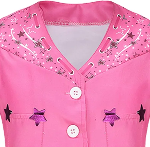 Vista 4 de ZFQI Disfraz de vaquero para niñas, conjunto de uniforme de vaquera rosa con bufanda y pendientes