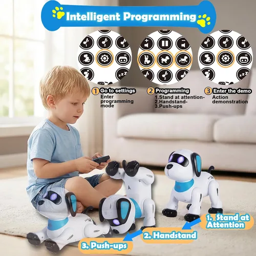 Vista 4 de yiman Perro Robot de Juguete con Control Remoto – Perro Robot Inteligente Programable para Niños de 3+, Juguete de Mascota Electrónico con Baile
