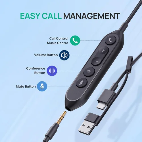 Vista 4 de Yealink UH42 SE Wired Headset with Mic, USB-A/C & 3.5MM Single Computer Headsets with Noise Cancelling Microphone for PC, Laptop, Phone, 7ft Cable
