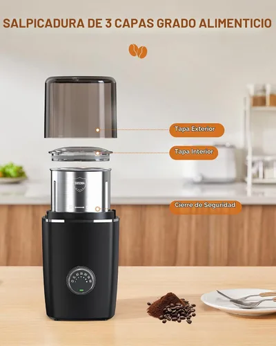 Vista 5 de CEVING Molinillo de café de hoja manos libres, molinillo de café inalámbrico con molienda ajustable 5-30S, seguridad de triple bloqueo y batería