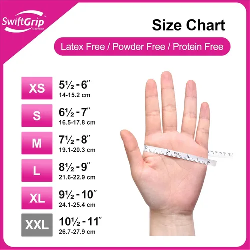 Vista 8 de SwiftGrip Guantes de nitrilo sin polvo, 3 mil, guantes de nitrilo desechables, sin látex, sin polvo, rosa/fucsia