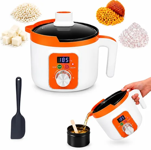 Vista 8 de Olla de cera con boquilla y termómetro para hacer velas, cera no incluida Naranja