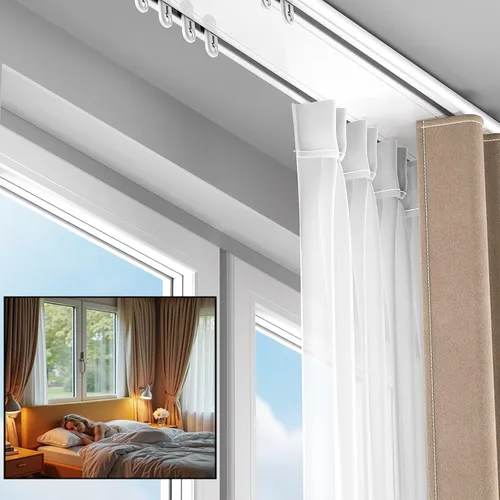 Vista 7 de Ceiling Curtain Track - Double Rails System, Silent Double Curtain Track Ceiling Mount, Heavy Duty Sliding Curtains Rail, Aluminum Alloy Drape