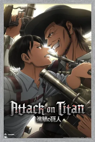 Vista 14 de Attack on Titan: Season 3 - Póster de pared de estancamiento, 22.4 pulgadas de largo x 14.7 pulgadas, versión enmarcada en madera de granero